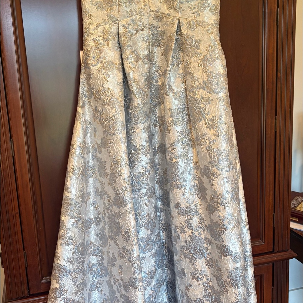 Elegant Silver Floral Brocade Wedding Dress